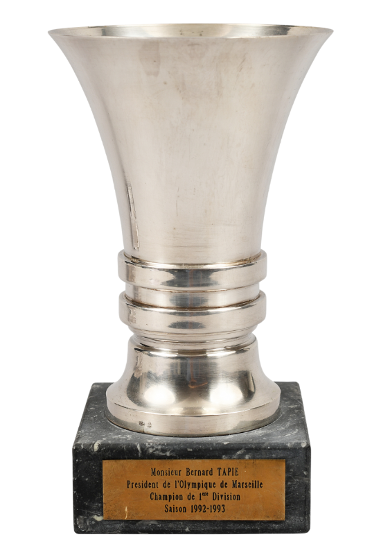 Winner's trophy of the 1992-1993 1st division French Championship awarded to Bernard Tapie